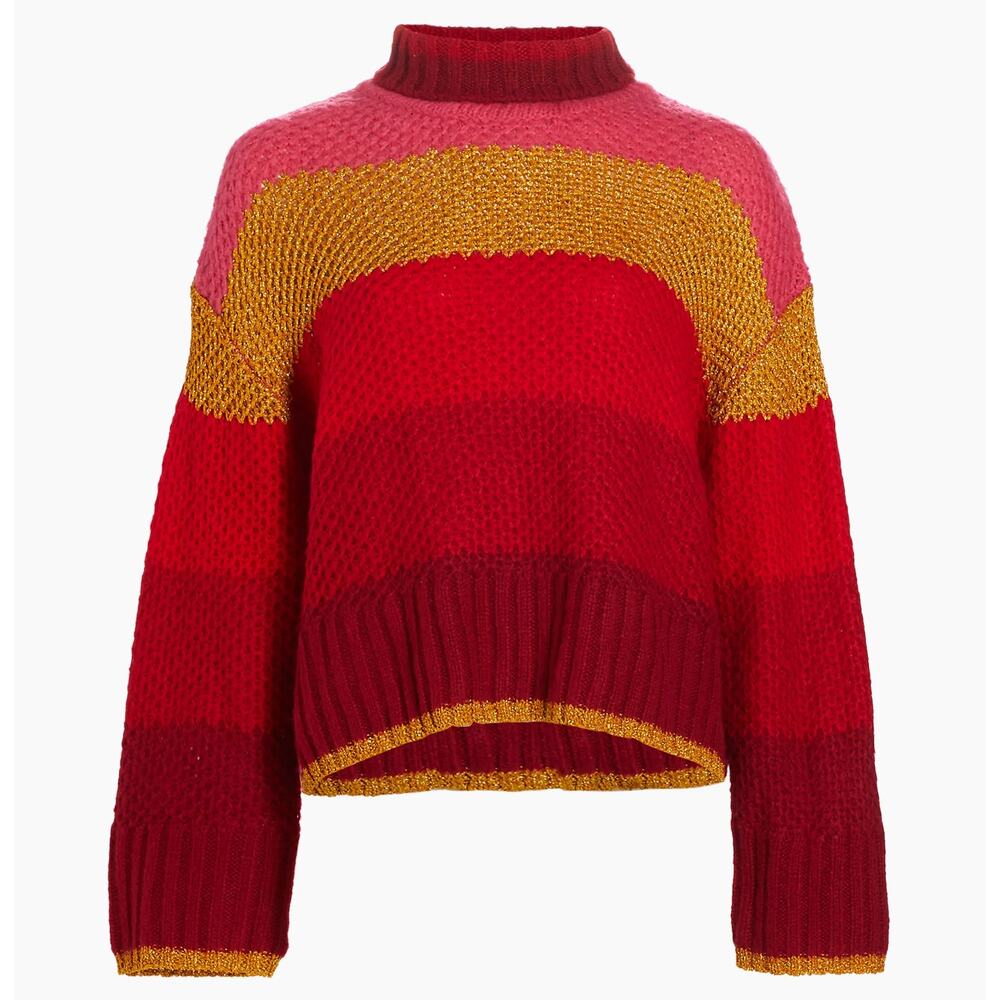 Farm Plantage Rio Stripes Sweater Knitted Mock Neck Oversized Size XS NWOT
